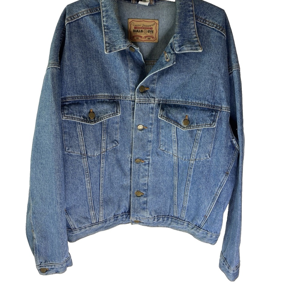 Vtg Bullseye Classic Jeanswear Denim Blue Jean Trucker Jacket L‎ Rockabilly